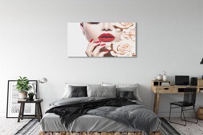 Quadro de vidro Mulher rosas lábios vermelhos