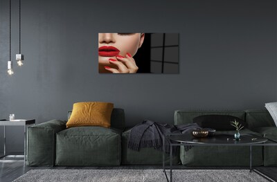 Pintura em vidro Mulher com lábios e unhas vermelhas