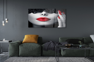 Quadro de vidro Mulher de lábios vermelhos