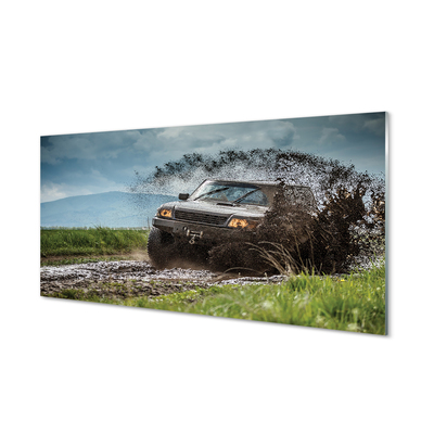 Pintura em vidro Veículo off-road montanhas nuvens