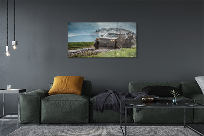 Pintura em vidro Veículo off-road montanhas nuvens