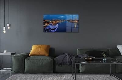 Pintura em vidro Navio mar cidade céu noturno