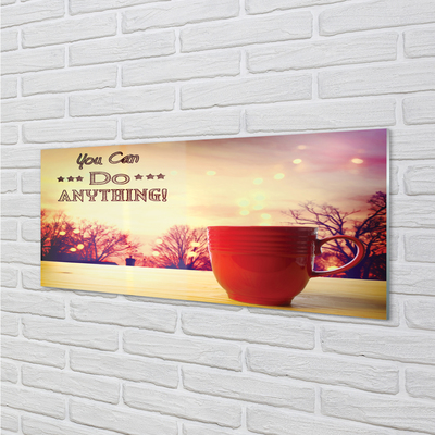 Pintura em vidro Inscrição na caneca vermelha de outono