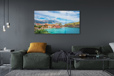 Pintura em vidro Grécia Costa Montanhas Mar