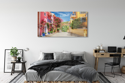 Quadro de vidro Grécia Flores edifícios montanha