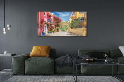 Quadro de vidro Grécia Flores edifícios montanha