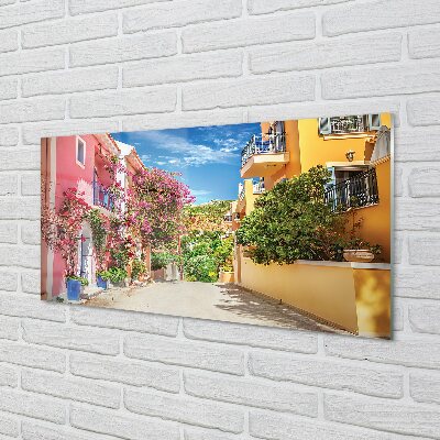 Quadro de vidro Grécia Flores edifícios montanha