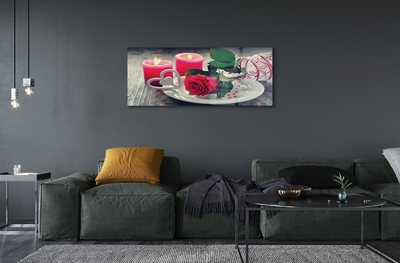 Quadro de vidro Vela coração de rosa