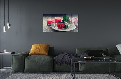Quadro de vidro Vela coração de rosa