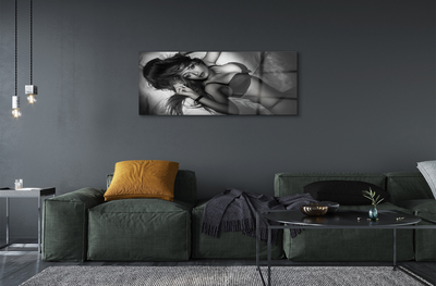 Quadro de vidro Mulher em preto e branco