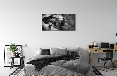 Quadro de vidro Mulher em preto e branco