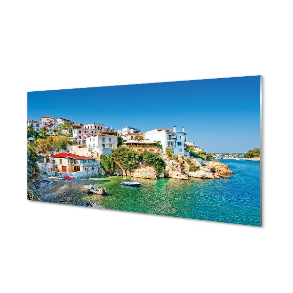 Quadro de vidro Grécia Costa edifícios mar