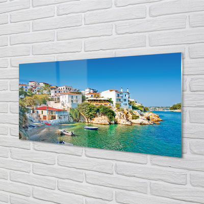 Quadro de vidro Grécia Costa edifícios mar