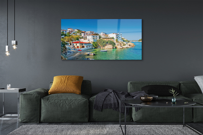 Quadro de vidro Grécia Costa edifícios mar