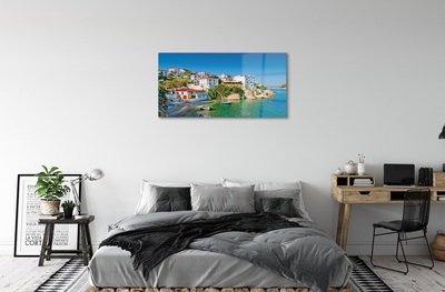 Quadro de vidro Grécia Costa edifícios mar
