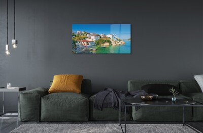 Quadro de vidro Grécia Costa edifícios mar