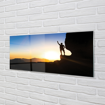Pintura em vidro Homem da montanha do pôr do sol