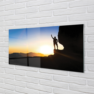 Pintura em vidro Homem da montanha do pôr do sol
