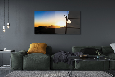 Pintura em vidro Homem da montanha do pôr do sol