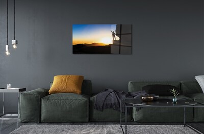 Pintura em vidro Homem da montanha do pôr do sol