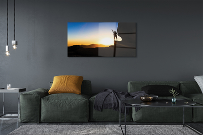 Pintura em vidro Homem da montanha do pôr do sol