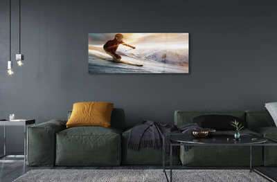 Pintura em vidro Homem com bastões de esqui