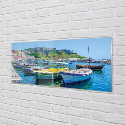 Pintura em vidro Montanhas, mar, navios