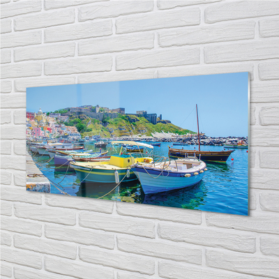 Pintura em vidro Montanhas, mar, navios