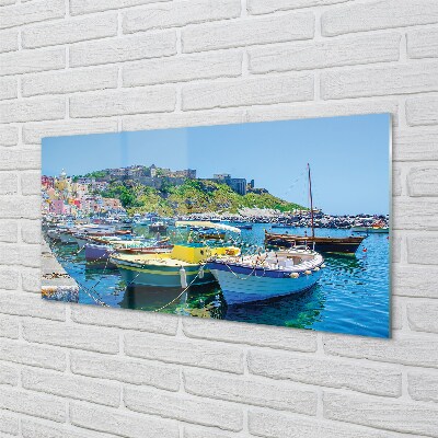 Pintura em vidro Montanhas, mar, navios