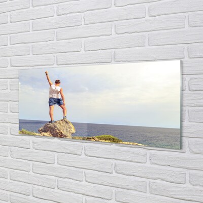 Pintura em vidro Homem mar céu