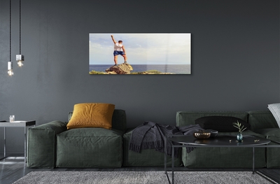 Pintura em vidro Homem mar céu