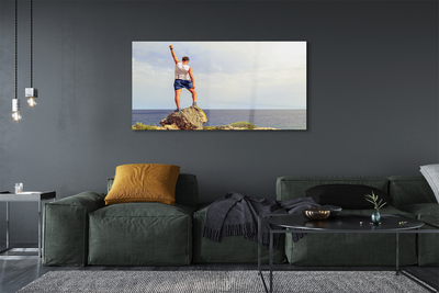 Pintura em vidro Homem mar céu