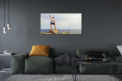 Pintura em vidro Homem mar céu