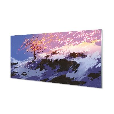 Pintura em vidro Árvore da montanha de inverno