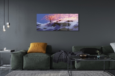 Pintura em vidro Árvore da montanha de inverno