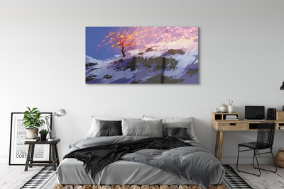 Pintura em vidro Árvore da montanha de inverno