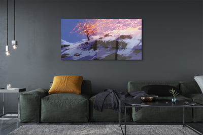 Pintura em vidro Árvore da montanha de inverno