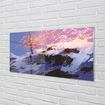 Pintura em vidro Árvore da montanha de inverno