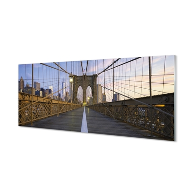 Quadro de vidro Pôr do sol na ponte dos arranha-céus