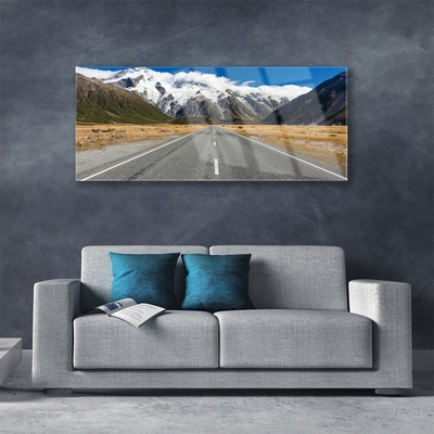 Pintura em vidro Estrada Montanhas Neve Paisagem