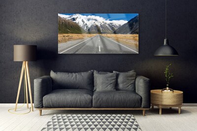 Pintura em vidro Estrada Montanhas Neve Paisagem