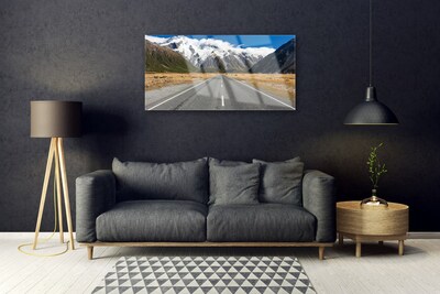 Pintura em vidro Estrada Montanhas Neve Paisagem