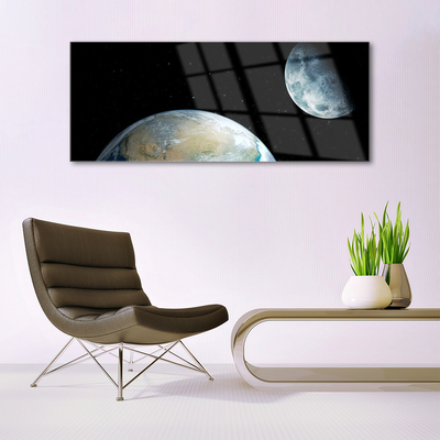 Pintura em vidro Lua Terra Espaço