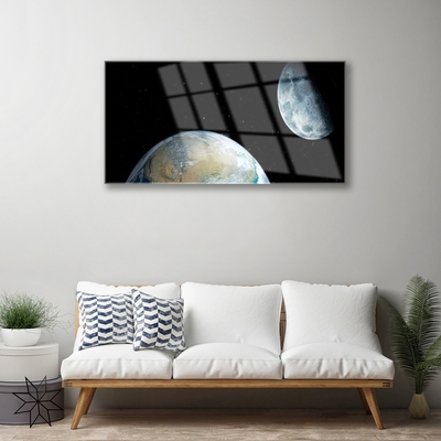 Pintura em vidro Lua Terra Espaço