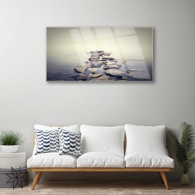 Pintura em vidro Paisagem de Água com Rochas