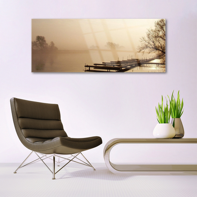 Quadro de vidro Paisagem de água e neblina da ponte