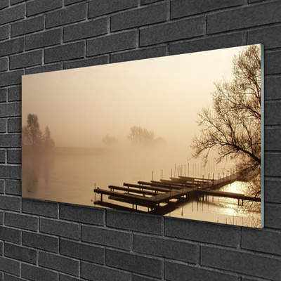 Quadro de vidro Paisagem de água e neblina da ponte