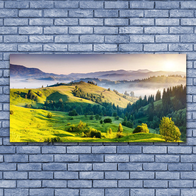 Pintura em vidro Montanha Campo Nevoeiro Natureza