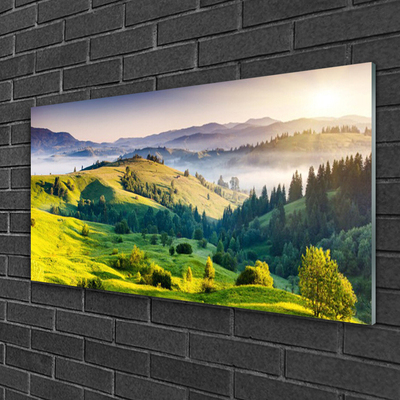 Pintura em vidro Montanha Campo Nevoeiro Natureza