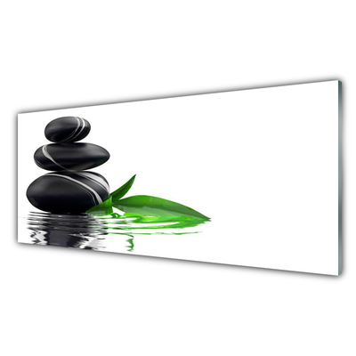 Pintura em vidro Pedras Folhas Água Arte